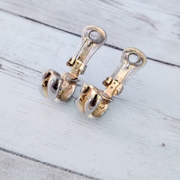 Vintage NJY Clip On Earrings Multi Tone Half Hoop 0.75" - Picture 12 of 12